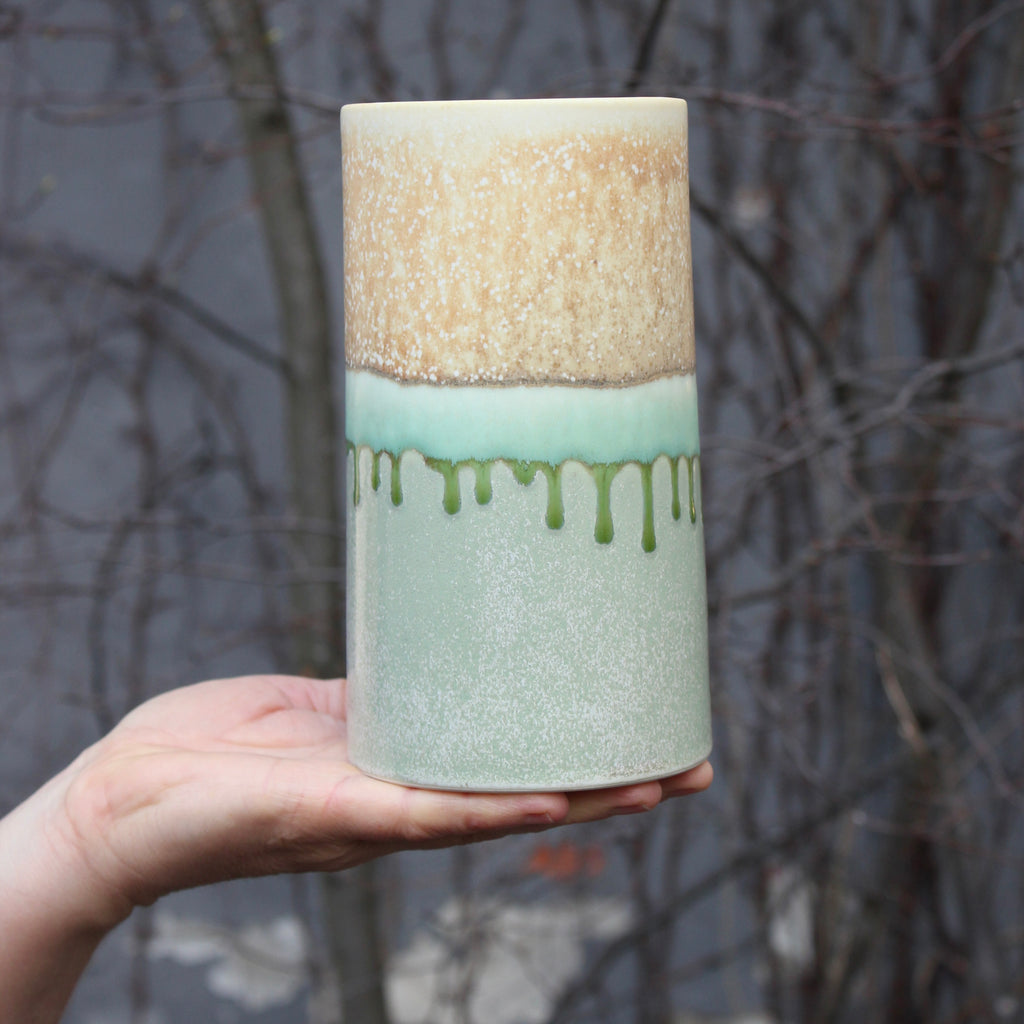 Sustainable Vase - Dusty Green / Yellow Freckles